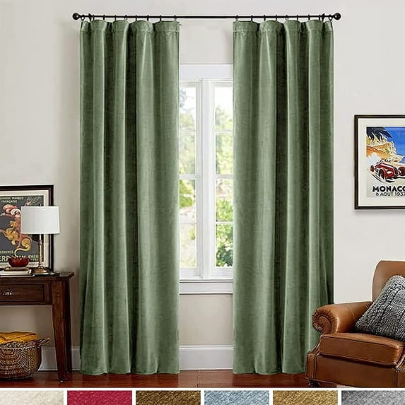 Lazzzy Blackout Velvet Curtains Living Room Darkening Drapes 2 Panels Rod Pocket Thermal Insulated Soft Privacy Window Treatments Sage Green 52" x 84"