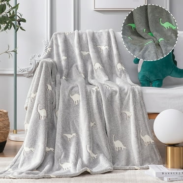 Lazzzy Throw Blanket Dinosaur Glow Soft Kids Throw Blankets for Nursery Flannel Blankets for All Seasons 40"x60" Gray
