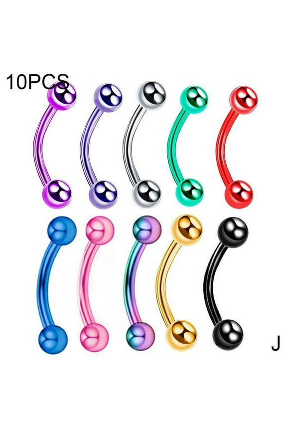 Lbaby 10pcs Eyebrow Piercing Jewellery Stainless Steel Curved Helix Cone Lip Tragus Bars Cartilage Piercing Body Jewelry for Women I0P7