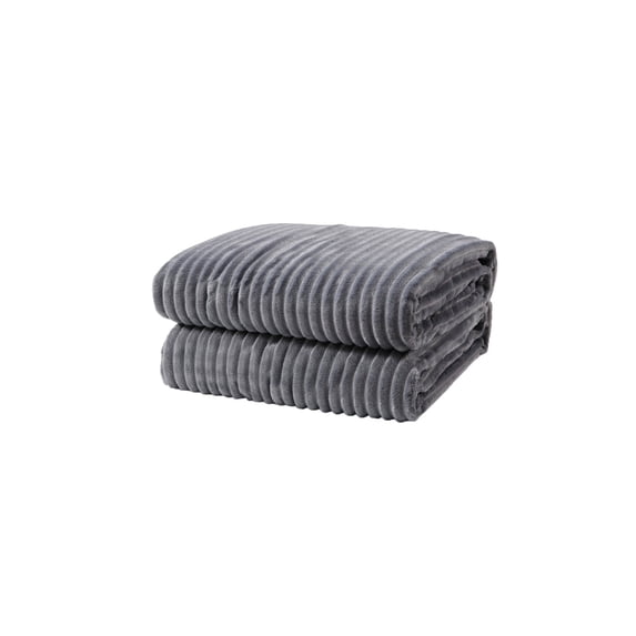 Grey Ribbed Twin Blanket 60X80 100% Polyester