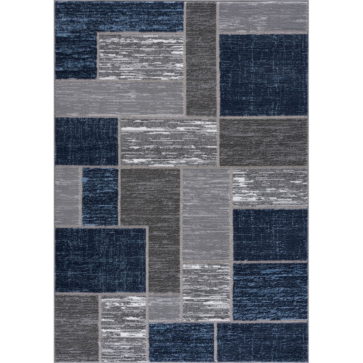 Retro Modern Blue Geometric 8' x 10' Synthetic Area Rug