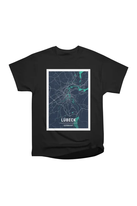 Lbeck Germany Blue Dark City Map T-Shirt Tee Gift For Him Merch For Her Apparel For Friend