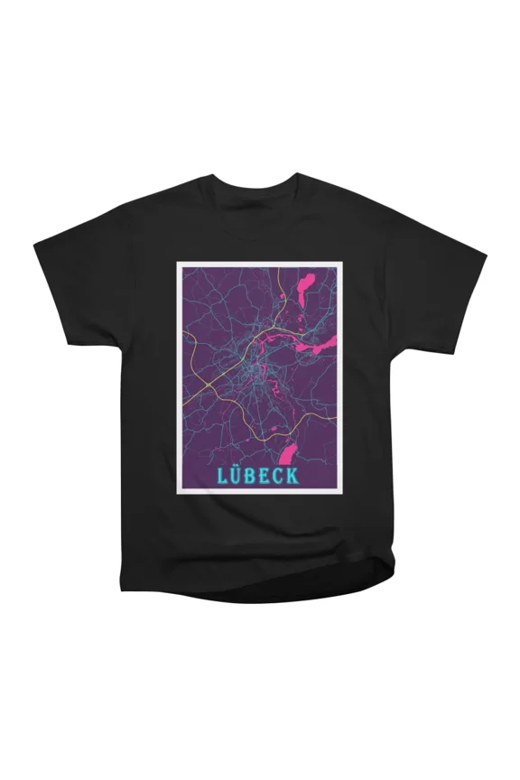 Lbeck Germany Neon City Map T-Shirt Tee Gift For Him Merch For Her Apparel For Friend