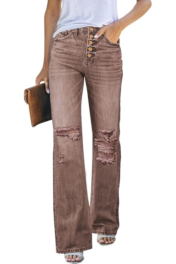High Waisted Ripped Flare Jeans for Women Distressed Bell Bottom Jeans Wide Leg Pants