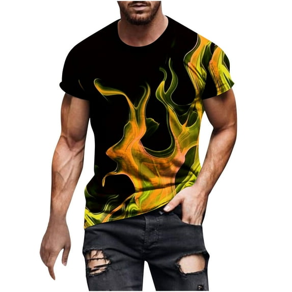 LbsKUS 3D Fire Graphic Colorful T-Shirts Short Sleeve Crew Neck Print Tee for Men Novelty Hawaiian Holiday Summer Funny Tops,Multicolor,XXXL