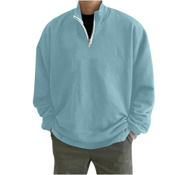 LbsKUS Clearance Deals,Mens Sweatshirts Casual Stylish Fall Long Sleeve T-Shirts Quarter Zip Sweatshirt Solid Loose Pullover Shirts Hoodie Mens Hoodies(Sky Blue,X-Large)