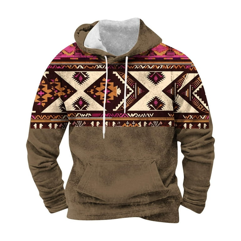 LbsKUS Clearance,Mens Aztec Hoodie Tribal Ethnic Print Long Sleeve