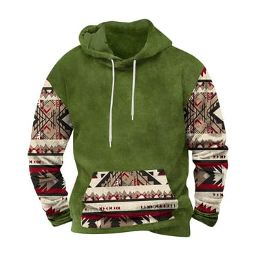 LbsKUS Clearance,Mens Western Aztec Hoodies Casual Sweatshirt African Dashiki Printed Pocket Hooded Cowboy Graphic Pullover Sweaters with Pocket(Green,L)