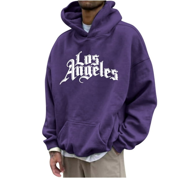 LbsKUS Clearance Sale,Letter Print Hoodies for Men Plus Size Fall Sweatshirts with Pocket Long Sleeve Drawstring Hooded Pullover Hoodie Mens Hoodies(Purple,Large)