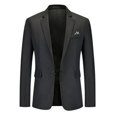 LbsKUS Clearance Sale,Men's Blazer Long-Sleeve Classic Button-Front Stretch Blazer Jacket Vintage One Button Suit Jacket formal Blazer(Black,Large)
