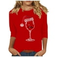 thumbnail image 1 of LbsKUS Clearance Sale,Red Wine Glass Christmas Womens Tops Funny Santa Hat Graphic Shirt Casual 3/4 Length Sleeve Pullover Top Merry Christmas Holiday Tee Tunic Shirt(Red,XXL), 1 of 4