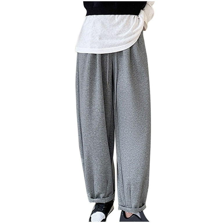 LbsKUS Clearance Sale Womens Causal Drawstring Sweatpants High Waist Baggy Straight Wide Leg Roll Up Pants Workout Comfy Lounge Pants with Pockets Elastic Pants Dark Gray XL Walmart
