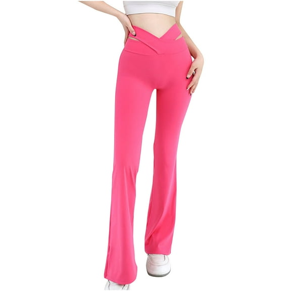 LbsKUS Clearance,Slim Fit Yoga Pants for Women, Sexy Hollow Out Criss Cross Waist Cut Leggings, Gym Fitness Dance Yoga Pants(Hot Pink,L)