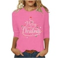 thumbnail image 1 of LbsKUS Clearance,Women's 3/4 Sleeve Shirts Cute Merry Christmas Letter Tops Funny Glitter Christmas Tree Cure Neck T Shirts Pullover Tops Holiday Clothes(Hot Pink,S), 1 of 4