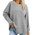thumbnail image 1 of LbsKUS Clearance,Womens Crewneck Long Sleeve Shirts Waffle Knit Casual Pullover Fall Fashion 2024 Dressy Casual Blouse Loose Fit Work Office Sweatshirt Top(Gray,L), 1 of 1