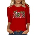 thumbnail image 1 of LbsKUS Christmas Tops Women 3/4 Sleeve Shirts Merry Christmas Xmas Tree Printed Tees Cute Letter Funny Graphic T Shirts 2024 Crewneck Vacation Trendy Tees(Red,XL), 1 of 1