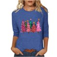 thumbnail image 1 of LbsKUS Cute Christmas Tree Shirts Womens Funny Xmas Gifts Tops 2024 Dressy Casual Crewneck Holiday T Shirts Loose Fit Three Quarter Length Sleeve Blouse(Blue,L), 1 of 4