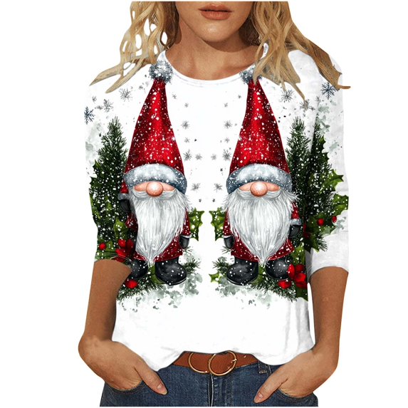 LbsKUS Deals,Womens Christmas Shirts,Cute 3D Snowflake Snowman Graphic Print Tops 2024 Crewneck Holiday T Shirts Loose Fit 3/4 Length Sleeve Blouses Trendy Ladies Tees(Multicolor,XXXL)