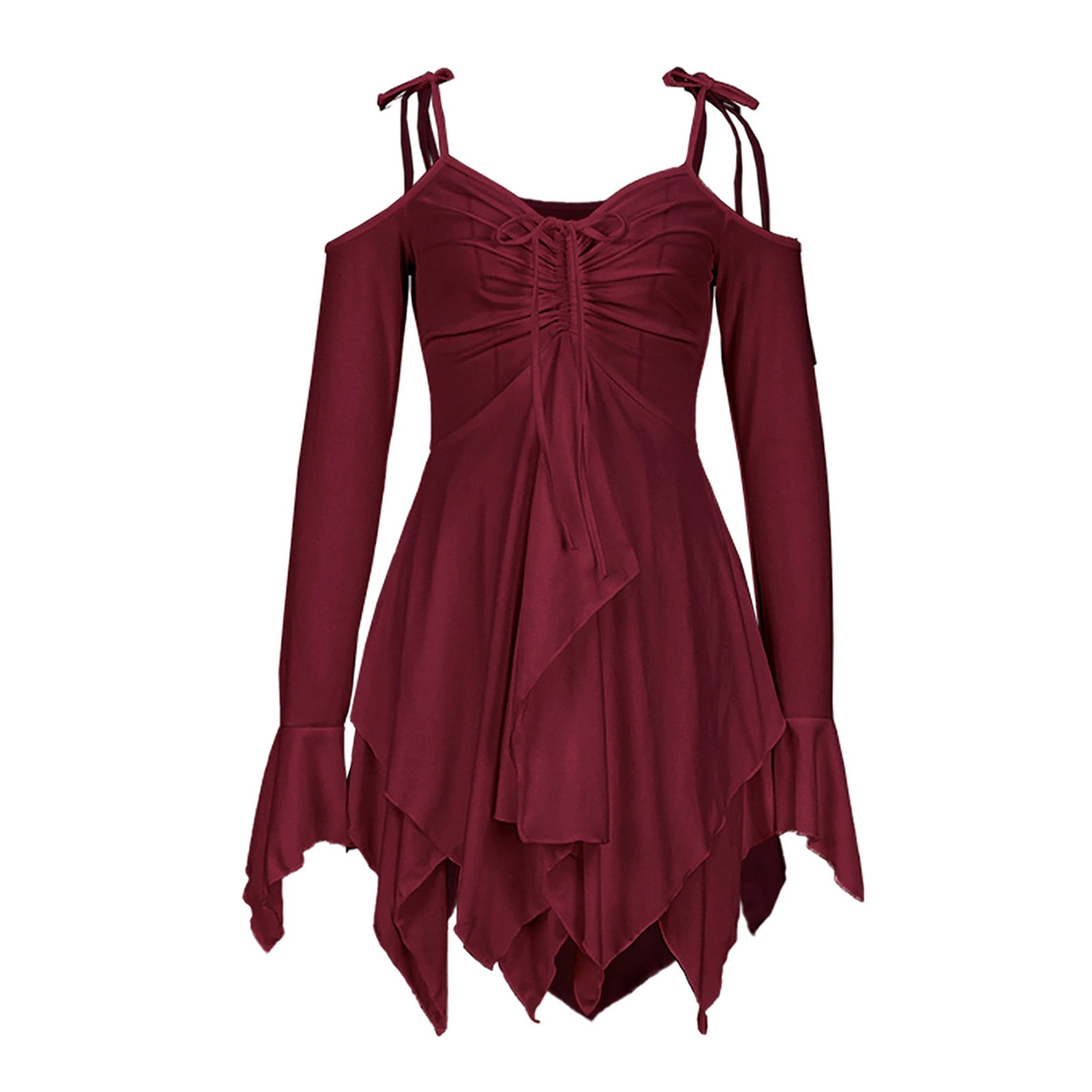 LbsKUS Dollar Deals Handkerchief Dress for Women Cold Shoulder Strap Mini Dress Lightweight Mesh Summer Dress Cute Fairy Dress Red Small