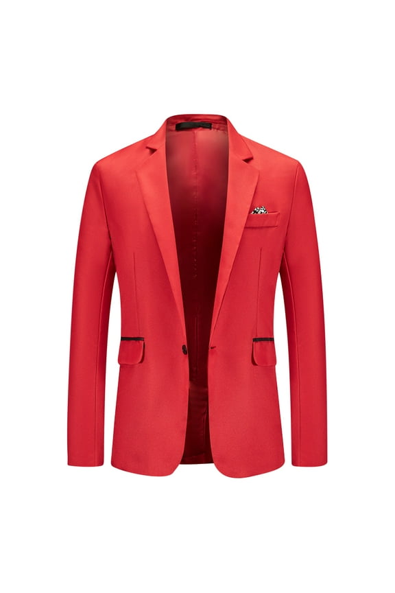 Fall Clearance,Men's Blazer Long-Sleeve Classic Button-Front Stretch Blazer Jacket Vintage One Button Suit Jacket formal Blazer(Red,Large)