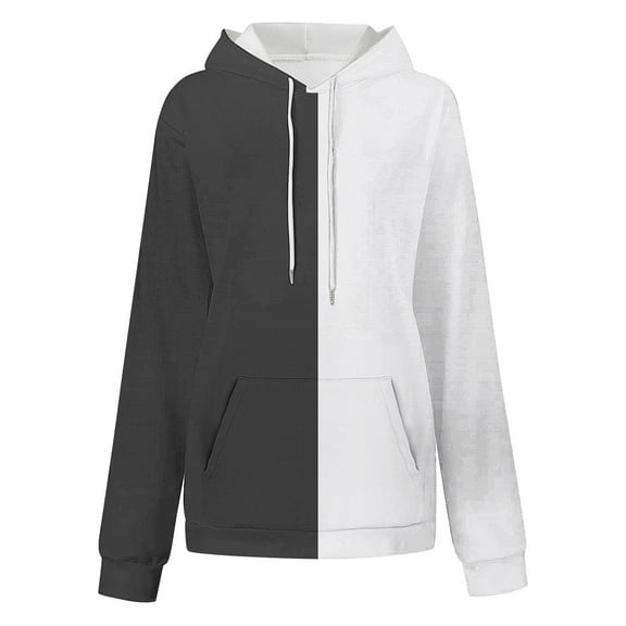 LbsKUS Fall Saving,Color Block Hoodies for Women Plus Size Drawstring Long Sleeve Hooded Pullover with Pocket Fall Casual Sweatshirt(Black,XX-Large)