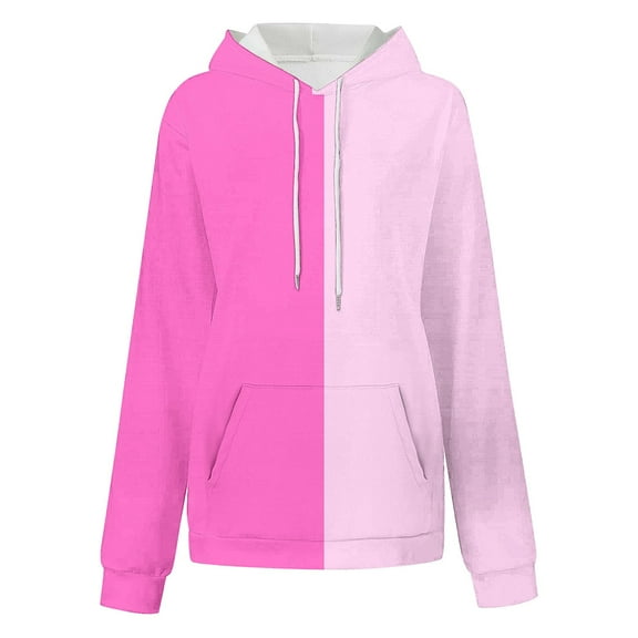 LbsKUS Fall Saving,Color Block Hoodies for Women Plus Size Drawstring Long Sleeve Hooded Pullover with Pocket Fall Casual Sweatshirt(Pink,X-Large)
