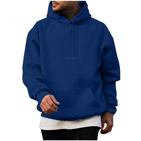 LbsKUS Fall Saving,Hoodies for Men Solid Color Long Sleeve Trendy Hooded Sweatshirt Casual Fashion Pullover Hoodies with Pocket Hoodie Mens Hoodies(Dark Blue,X-Large)