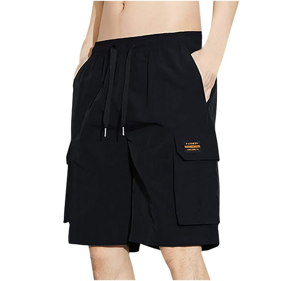 LbsKUS Long Cargo Shorts for Mens Casual Below The Knee Capri Baggy Shorts Comfortable Twill Elastic Waist Short Summer Outdoor Work Cargo Shorts with Pockets,Black,XXL