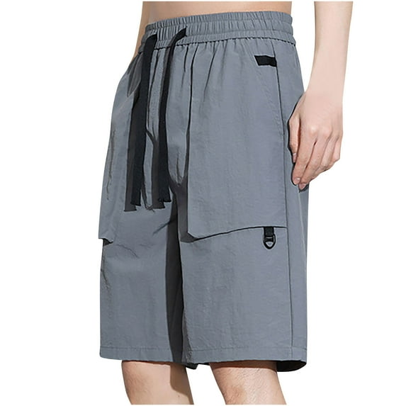 LbsKUS Long Cargo Shorts for Mens Casual Below The Knee Capri Baggy Shorts Comfortable Twill Elastic Waist Short Summer Outdoor Work Cargo Shorts with Pockets,Dark Gray,XL