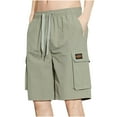 thumbnail image 1 of LbsKUS Long Cargo Shorts for Mens Casual Below The Knee Capri Baggy Shorts Comfortable Twill Elastic Waist Short Summer Outdoor Work Cargo Shorts with Pockets,Khaki,M, 1 of 6
