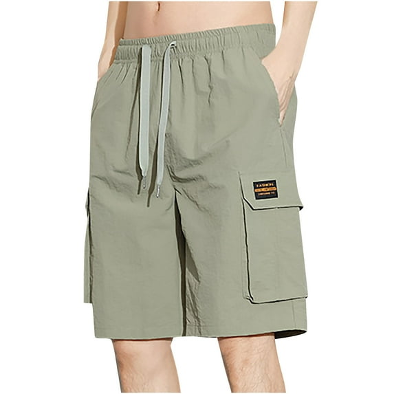 LbsKUS Long Cargo Shorts for Mens Casual Below The Knee Capri Baggy Shorts Comfortable Twill Elastic Waist Short Summer Outdoor Work Cargo Shorts with Pockets,Khaki,M
