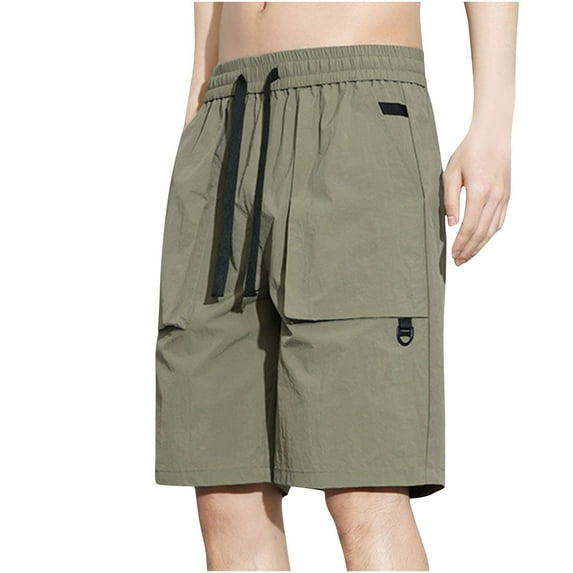 LbsKUS Long Cargo Shorts for Mens Casual Below The Knee Capri Baggy Shorts Comfortable Twill Elastic Waist Short Summer Outdoor Work Cargo Shorts with Pockets,Khaki,XL