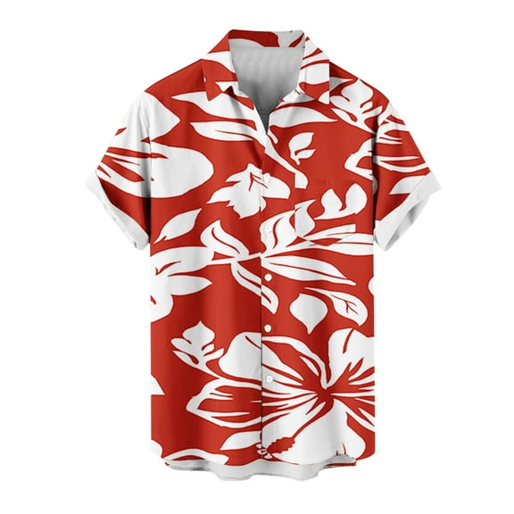 LbsKUS Men's Hawaiian Shirt Summer Stretch Short Sleeve Tropical Beach Button Down Casual Shirt,Red,XXL
