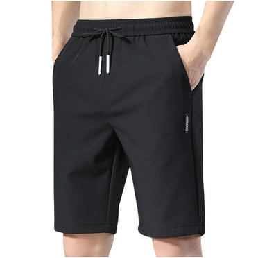 LbsKUS Mens Flat Front Short Soild Color Slim Athletic Shorts Ice Silk Stretch Quick-Dry Shorts(Black,5X-Large)