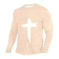 thumbnail image 1 of LbsKUS Mens Long Sleeve T Shirts Cross Print Shirts Loose Fit Crew Neck Tee Shirt Fashion Athletic T-Shirts Sportswear,Beige,X-Large, 1 of 3