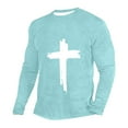 thumbnail image 1 of LbsKUS Mens Long Sleeve T Shirts Cross Print Shirts Loose Fit Crew Neck Tee Shirt Fashion Athletic T-Shirts Sportswear,Light Blue,4X-Large, 1 of 3