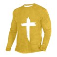 thumbnail image 1 of LbsKUS Mens Long Sleeve T Shirts Cross Print Shirts Loose Fit Crew Neck Tee Shirt Fashion Athletic T-Shirts Sportswear,Yellow,Medium, 1 of 3