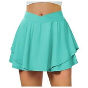 LbsKUS Tennis Skirt for Women Pleated Running Skort Crossover High Waisted Athletic Golf Skorts,Mint Green,XXL