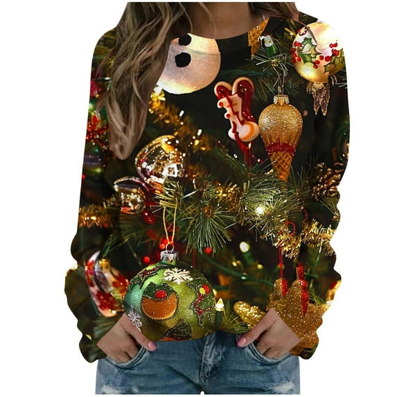 LbsKUS Reduced,Christmas Sweatshirt for Women Fashion Vintage Xmas Graphic T-Shirts Crewneck Long Sleeve Casual Pullover Tops(Army Green,X-Large)