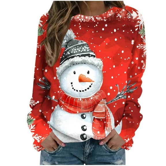 LbsKUS Reduced,Christmas Sweatshirt for Women Fashion Vintage Xmas Graphic T-Shirts Crewneck Long Sleeve Casual Pullover Tops(Red,Medium)