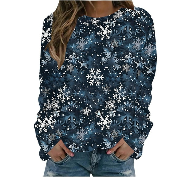 LbsKUS Reduced,Christmas T Shirts for Women Cute Christmas Tree Santa Claus Graphic Tops Long Sleeve Fashion Shirt Xmas Holiday Party Pullover Blouse(Blue,XXXL)