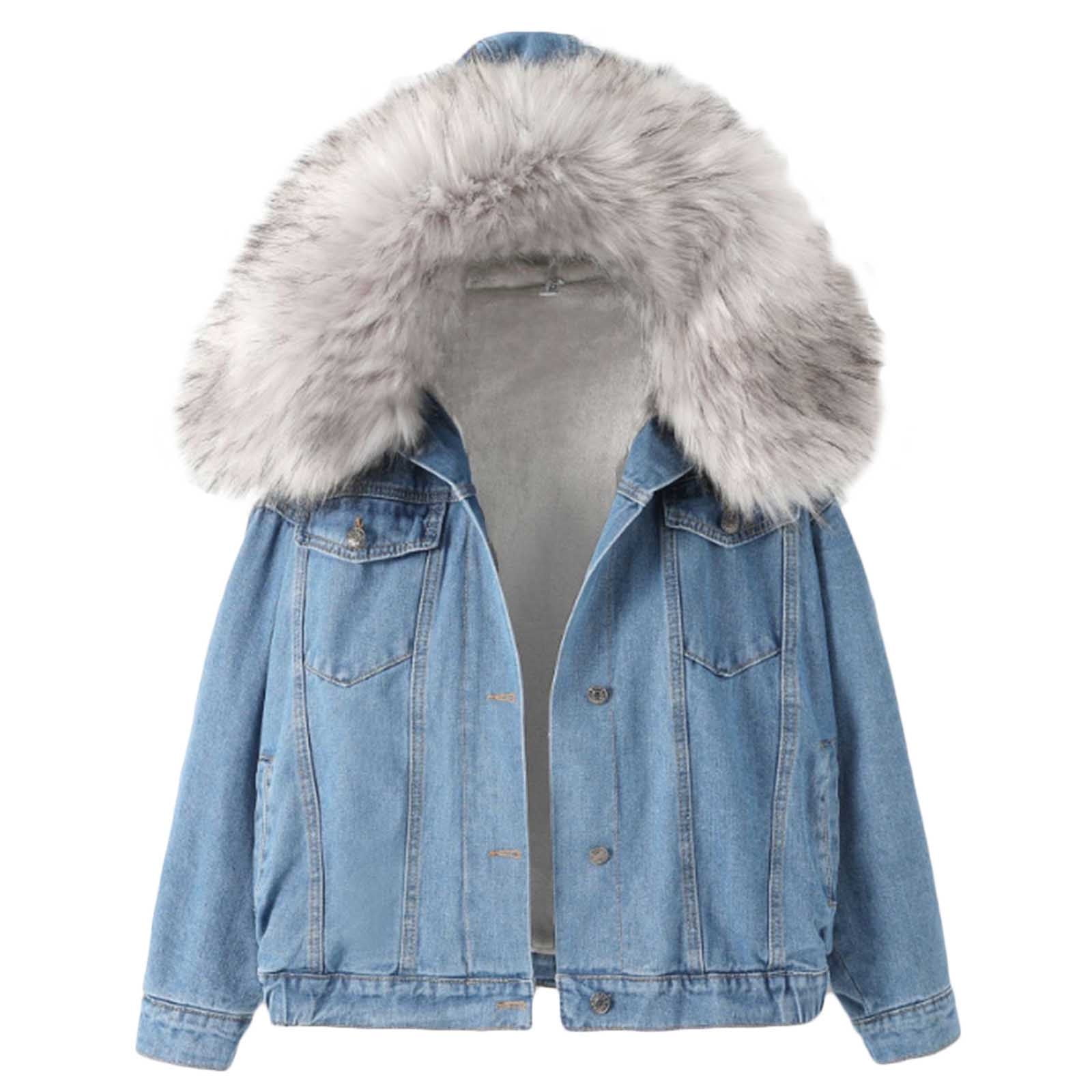 LbsKUS Reduced,Denim Jacket for Women Sherpa Fleece Lined Hooded