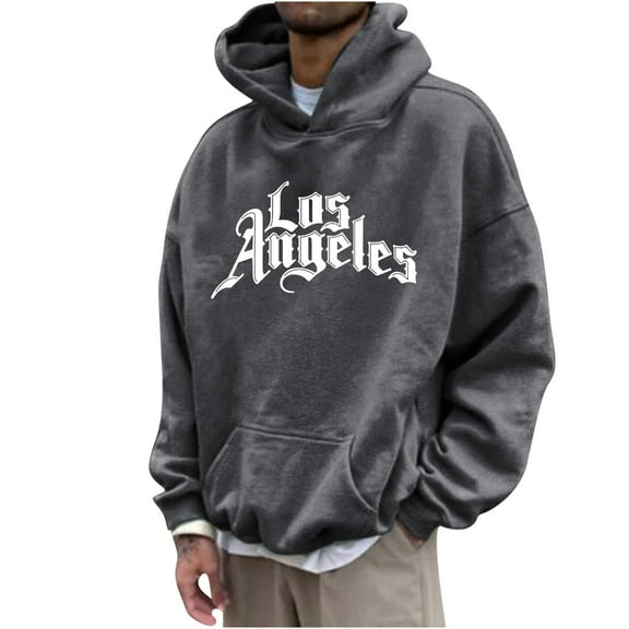 LbsKUS Reduced,Letter Print Hoodies for Men Plus Size Fall Sweatshirts with Pocket Long Sleeve Drawstring Hooded Pullover Hoodie Mens Hoodies(Dark Gray,3X-Large)