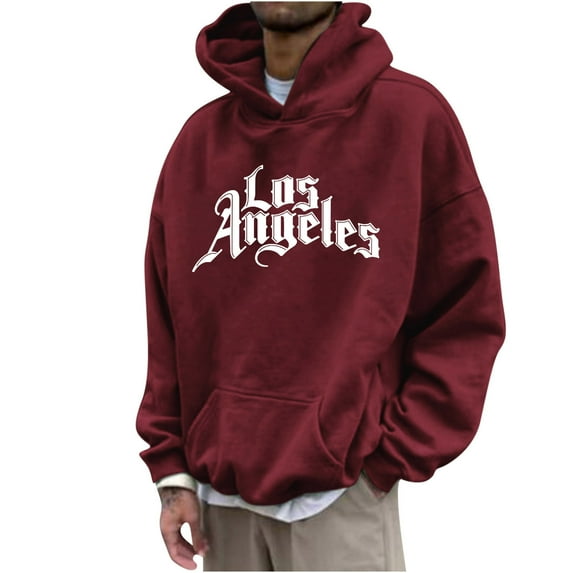 LbsKUS Reduced,Letter Print Hoodies for Men Plus Size Fall Sweatshirts with Pocket Long Sleeve Drawstring Hooded Pullover Hoodie Mens Hoodies(Wine,Large)