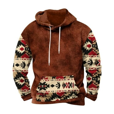 LbsKUS Reduced,Men's Western Aztec Sweatshirts, Ethnic Print Graphic Patchwork Long Sleeve Hoodies Casual Pullover Loose Fit Tops with Drawstring(Orange,M)