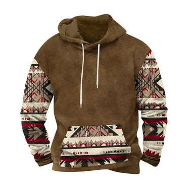 LbsKUS Reduced,Mens Western Aztec Hoodies Casual Sweatshirt African Dashiki Printed Pocket Hooded Cowboy Graphic Pullover Sweaters with Pocket(Khaki,XL)