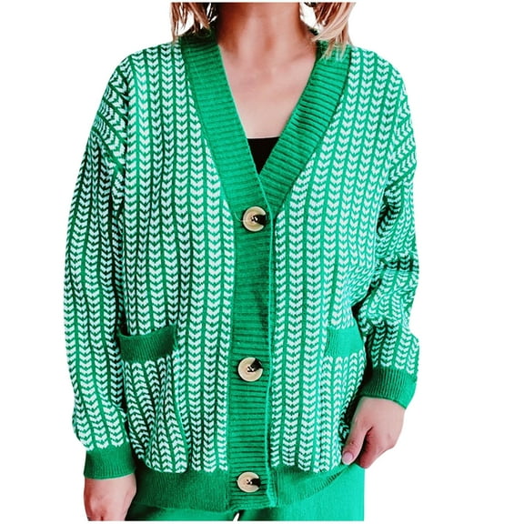 LbsKUS Reduced,Women's Knitted Sweater Tops With Pockets Buttons Long Sleeves V-Neck Cardigan Coat 2024 Fall Winter Clothes(Green,Medium)
