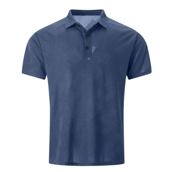 LbsKUS Ribbed Knit Shirt for Men Short Sleeve Polo Shirts Blend Heather Moisture Wicking Casual Solid Collared Shirts,Navy,L