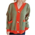 thumbnail image 1 of LbsKUS Saving,Women's Knitted Sweater Tops With Pockets Buttons Long Sleeves V-Neck Cardigan Coat 2024 Fall Winter Clothes(Orange,Small), 1 of 5