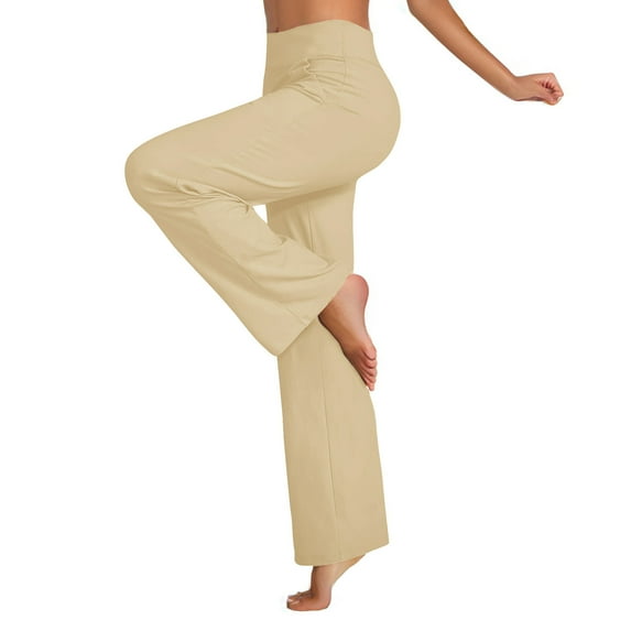 LbsKUS Saving,Womens Wide Leg Yoga Pants Comfortable Soft Workout Track Pants High Rise Athletic Trousers with Pockets(Beige,L)